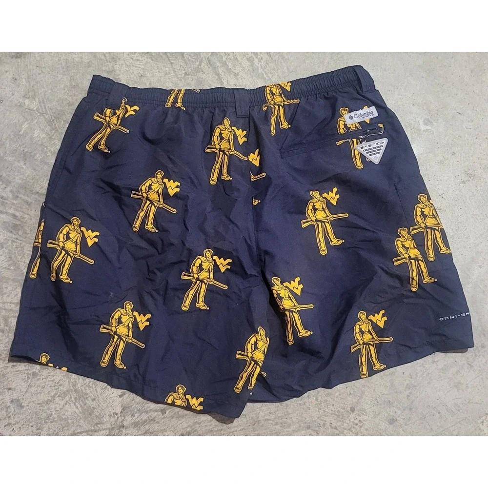 Mens Columbia PFG WVU West Virginia Mountaineers Swim Trunks Large 6